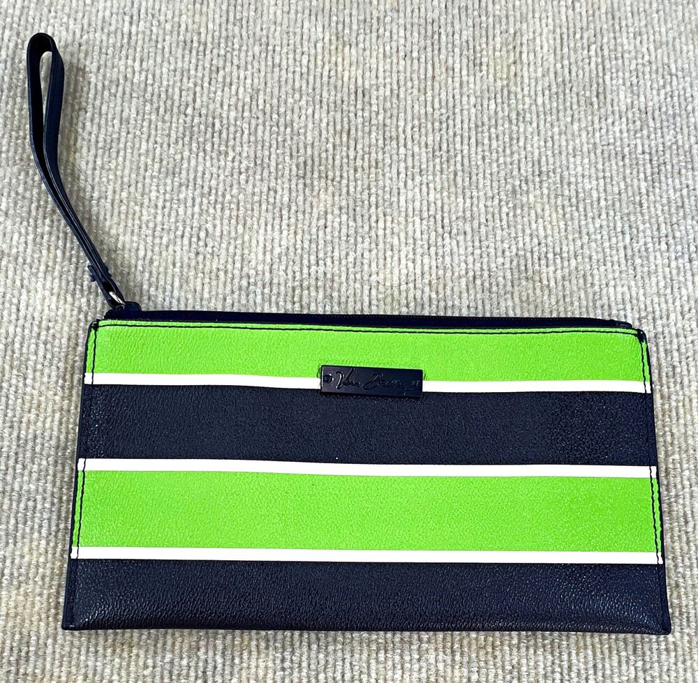 Vera Bradley Women's Striped Wristlet Wallet Green/Black/White Zip. Very Clean.